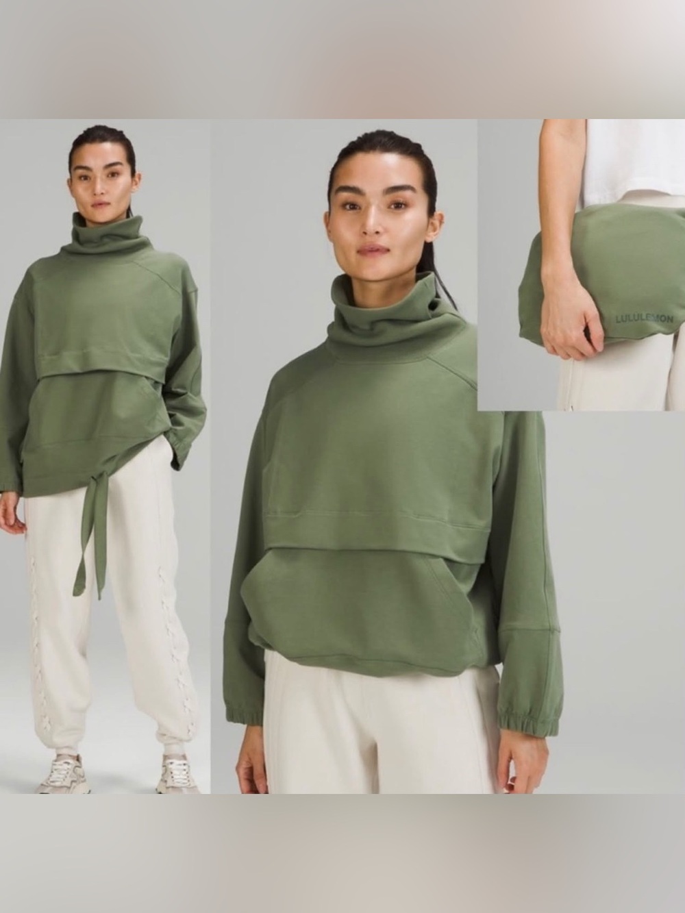 Lululemon Pullover To Pillow Mock Neck Green Tie Hem LW3GH5S M/L EUC